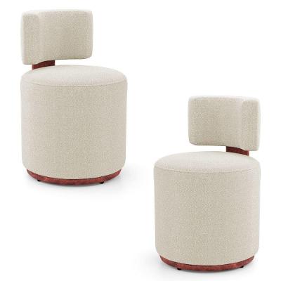 Kit 02 Puffs Decorativos Orgânicos Melis Bouclê Bege Couríssimo Ocre - Desk Design