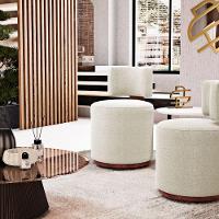 Kit 02 Puffs Decorativos Orgânicos Melis Bouclê Bege Couríssimo Ocre - Desk Design - 8