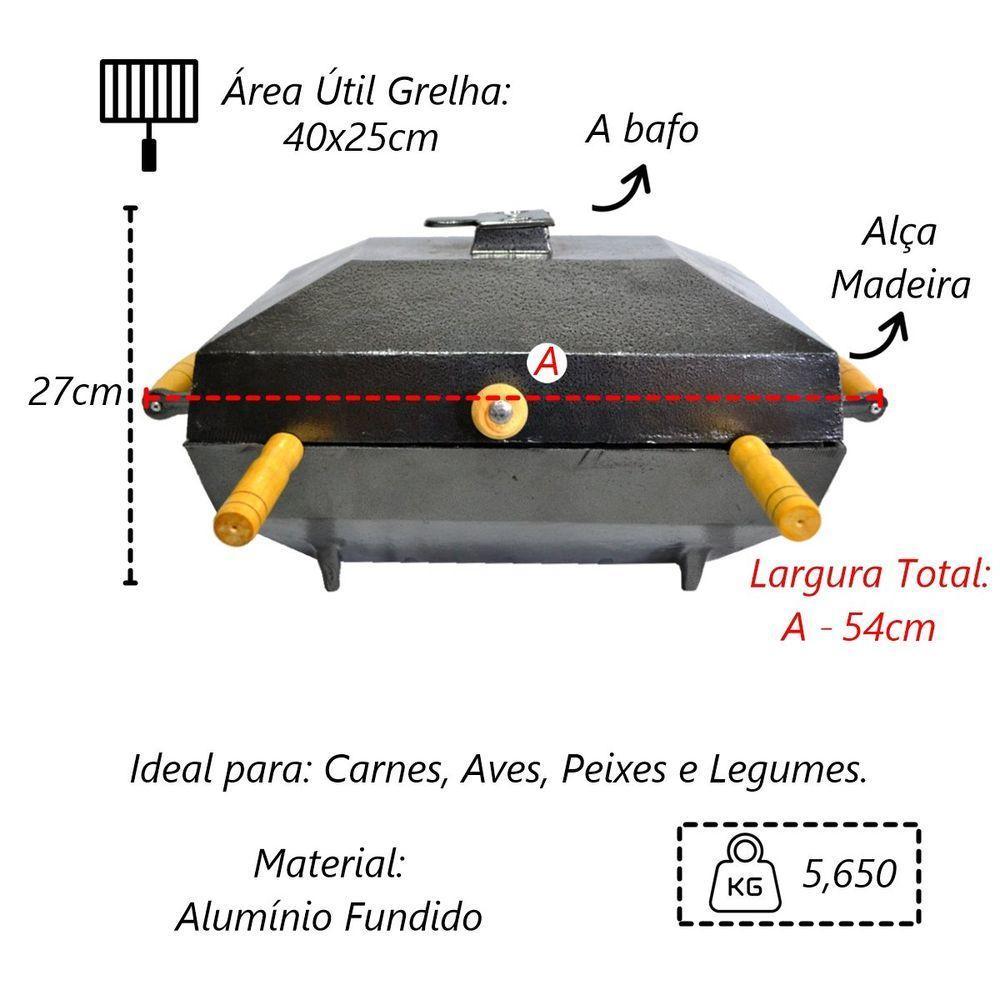 Churrasqueira Alumínio Fundido Craqueada Preta Bafo 40x25cm - 2
