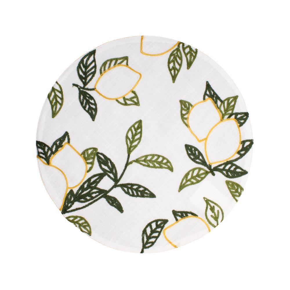 Lugar Americano Redondo Em Tecido Poli-linho Ricamo 40cm Auguri Casa Limone Branco - 1