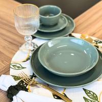 Lugar Americano Redondo Em Tecido Poli-linho Ricamo 40cm Auguri Casa Limone Branco