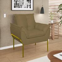 Kit 02 Poltronas Base Metal Dourada Sala Quarto Balaqui Decor Capuccino - 2