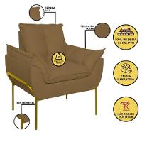 Kit 02 Poltronas Base Metal Dourada Sala Quarto Balaqui Decor Capuccino - 3