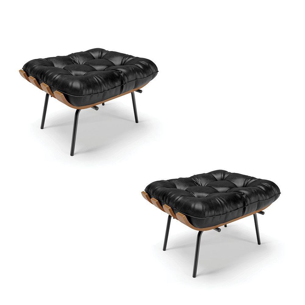 Kit 02 Puffs Costela Corano Base Metálica Preto Preto - 1