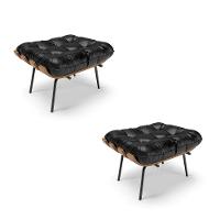 Kit 02 Puffs Costela Corano Base Metálica Preto Preto - 1