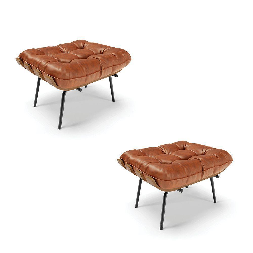 Kit 02 Puffs Costela Corano Base Metálica Preto Nozes - 1