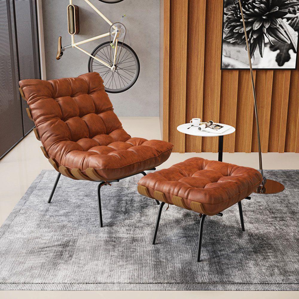 Kit 02 Puffs Costela Corano Base Metálica Preto Nozes - 7