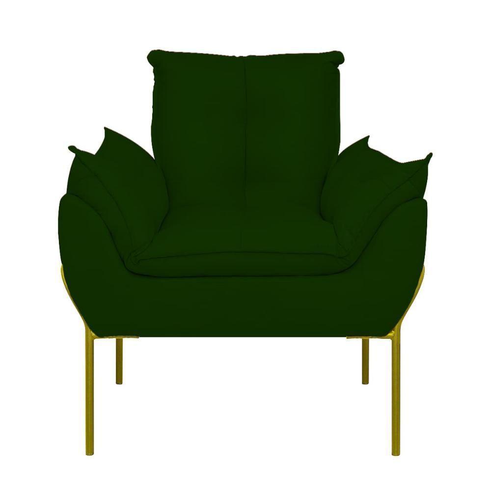 Kit 02 Poltronas Base Metal Dourada Sala Quarto Balaqui Decor Verde - 5