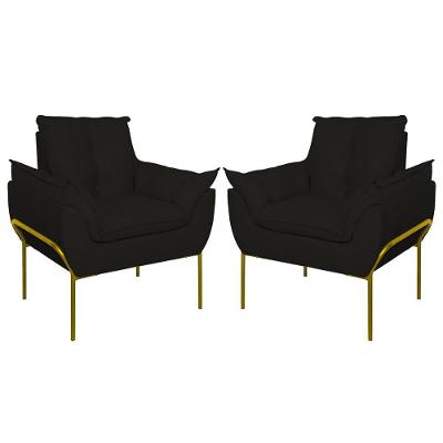 Kit 2 Poltronas Opala Sala E Quarto Suede Preto Balaqui Estofados