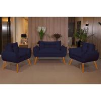 Kit Namoradeira Opala + 2 Poltronas Para Sala Balaqui Decor Azul Marinho - 2
