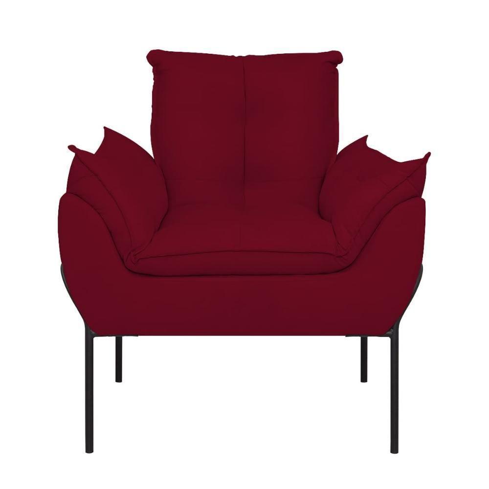 Kit 02 Poltronas Base Metal Preto Sala Quarto Balaqui Decor Vermelho - 2