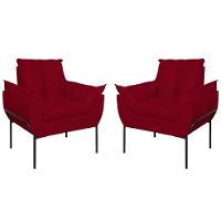 Kit 02 Poltronas Base Metal Preto Sala Quarto Balaqui Decor Vermelho - 1