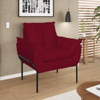 Kit 02 Poltronas Base Metal Preto Sala Quarto Balaqui Decor Vermelho - 3
