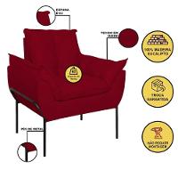 Kit 02 Poltronas Base Metal Preto Sala Quarto Balaqui Decor Vermelho