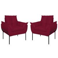 Kit 02 Poltronas Base Metal Preto Sala Quarto Balaqui Decor Marsala - 1