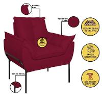 Kit 02 Poltronas Base Metal Preto Sala Quarto Balaqui Decor Marsala