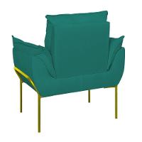 Kit 02 Poltronas Base Metal Dourado Sala, Quarto Escritório Azul Turquesa