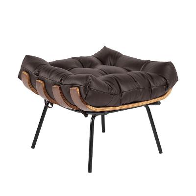 Puff Costela Couro Legítimo Base Metal Preto Marrom