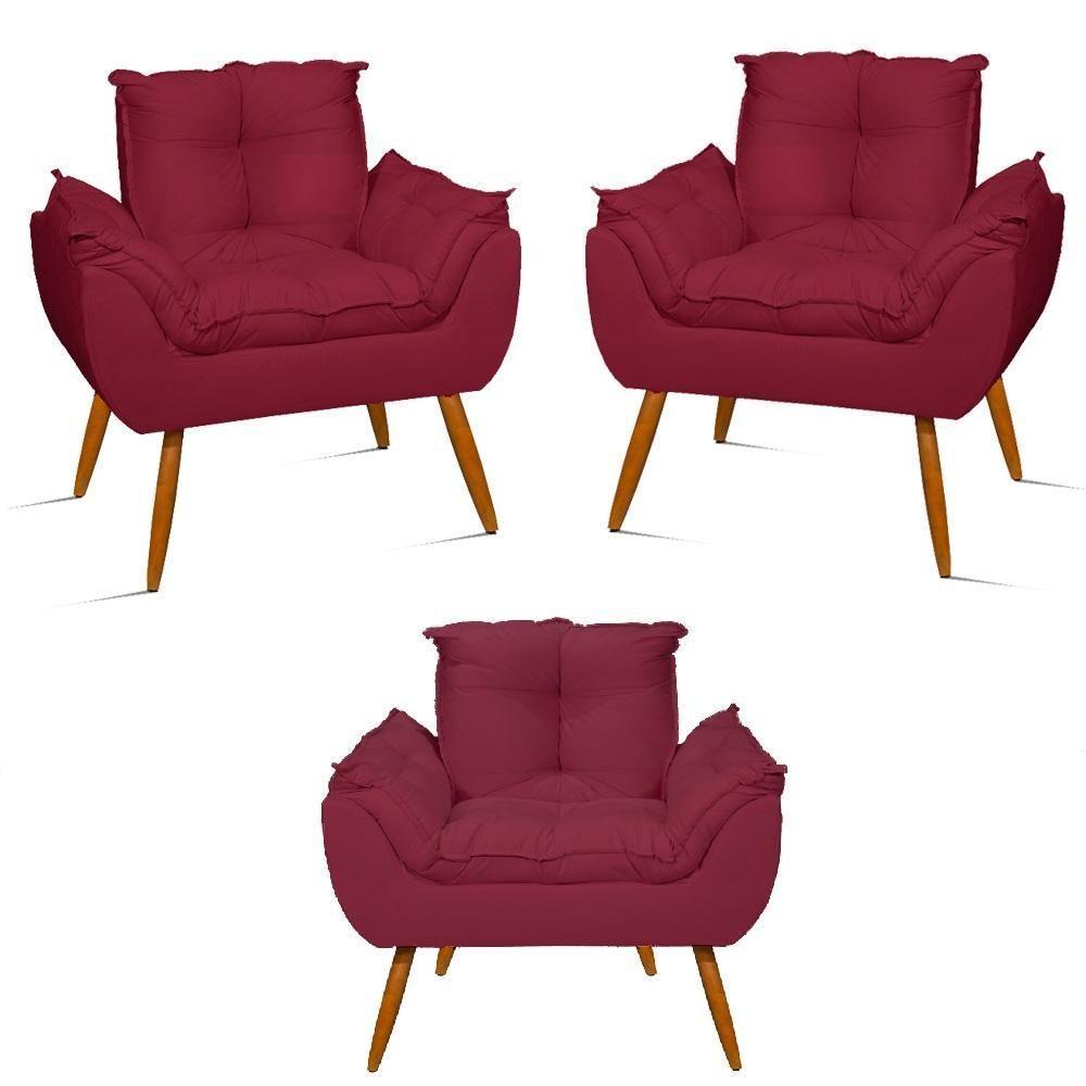 Kit 03 Poltronas Opala Confortável Sala, Quarto Marsala - 1