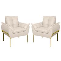 Kit 02 Poltronas Base Metal Dourada Sala Quarto Balaqui Decor Bege - 1
