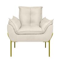 Kit 02 Poltronas Base Metal Dourada Sala Quarto Balaqui Decor Bege - 3