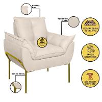 Kit 02 Poltronas Base Metal Dourada Sala Quarto Balaqui Decor Bege - 5