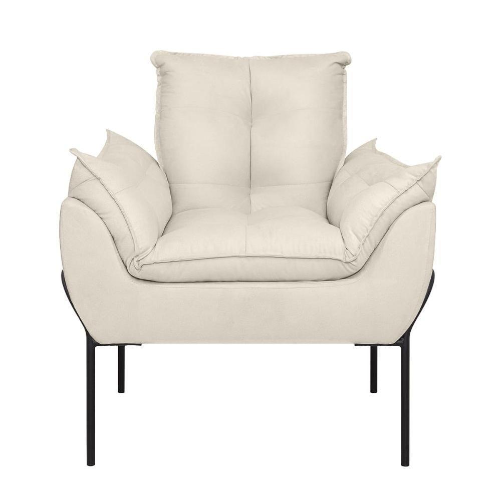 Kit 02 Poltronas Base Metal Preto Sala Quarto Balaqui Decor Bege - 2