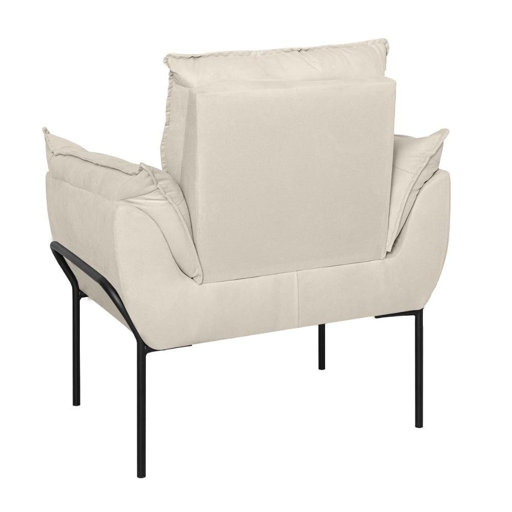 Kit 02 Poltronas Base Metal Preto Sala Quarto Balaqui Decor Bege - 3