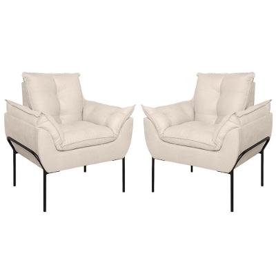 Kit 02 Poltronas Base Metal Preto Sala Quarto Balaqui Decor Bege