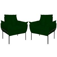 Kit 02 Poltronas Base Metal Preto Sala Quarto Balaqui Decor Verde - 1