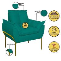 Kit 02 Poltronas Base Metal Dourada Sala Quarto Balaqui Decor Azul Turquesa - 5