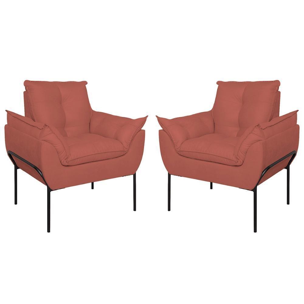 Kit 02 Poltronas Base Metal Preto Sala, Quarto Escritório Rosa - 1