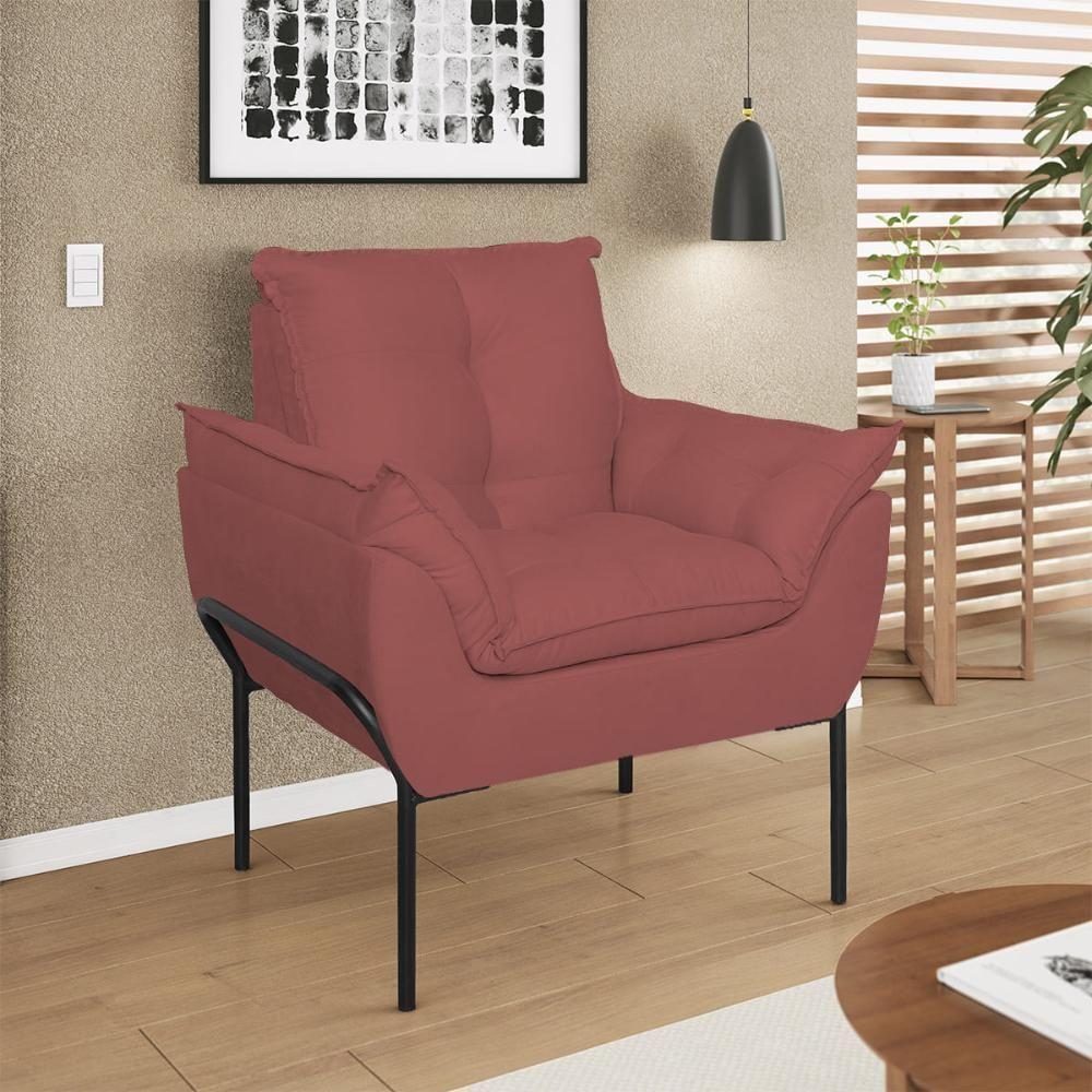 Kit 02 Poltronas Base Metal Preto Sala, Quarto Escritório Rosa - 4