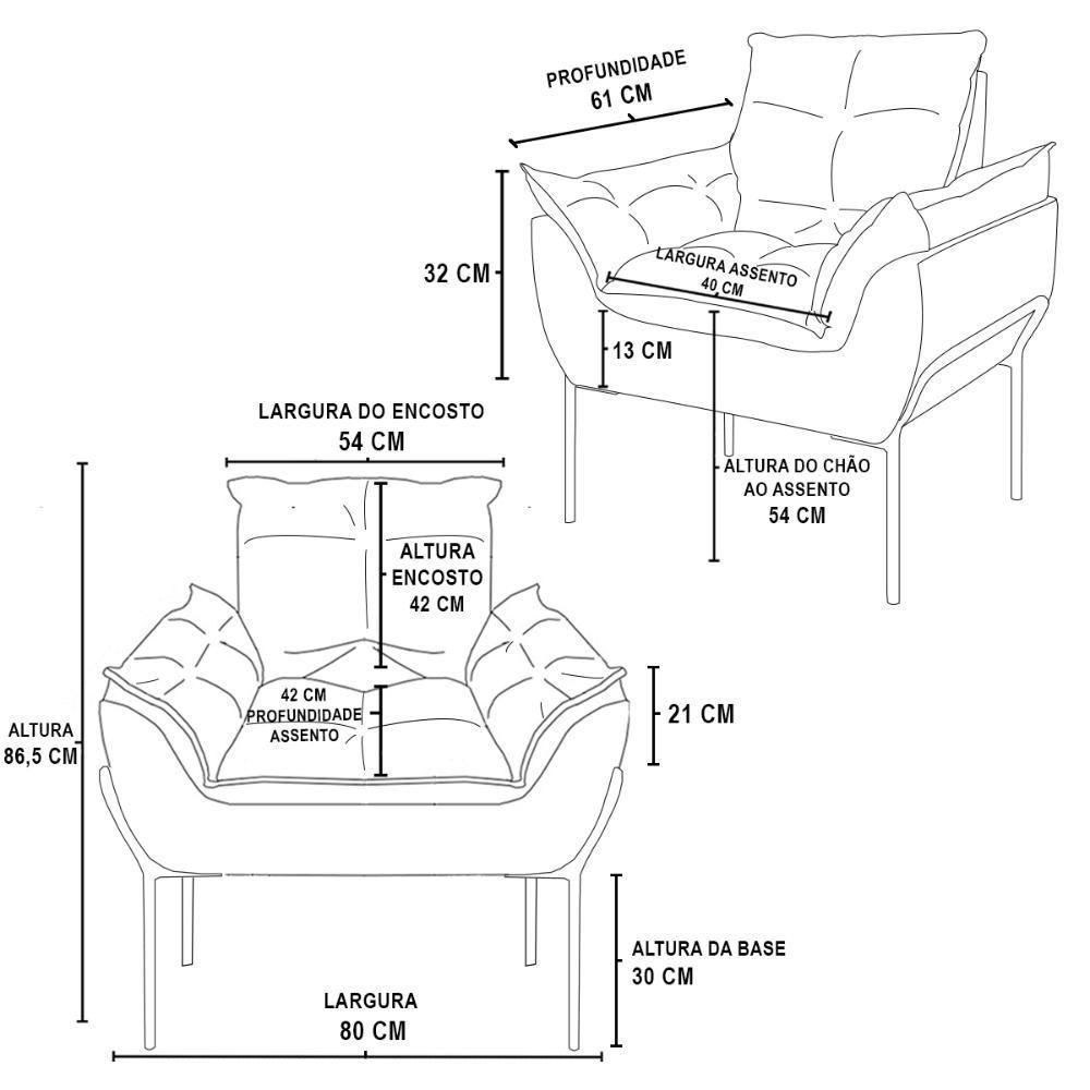 Kit 02 Poltronas Base Metal Preto Sala, Quarto Escritório Rosa - 5