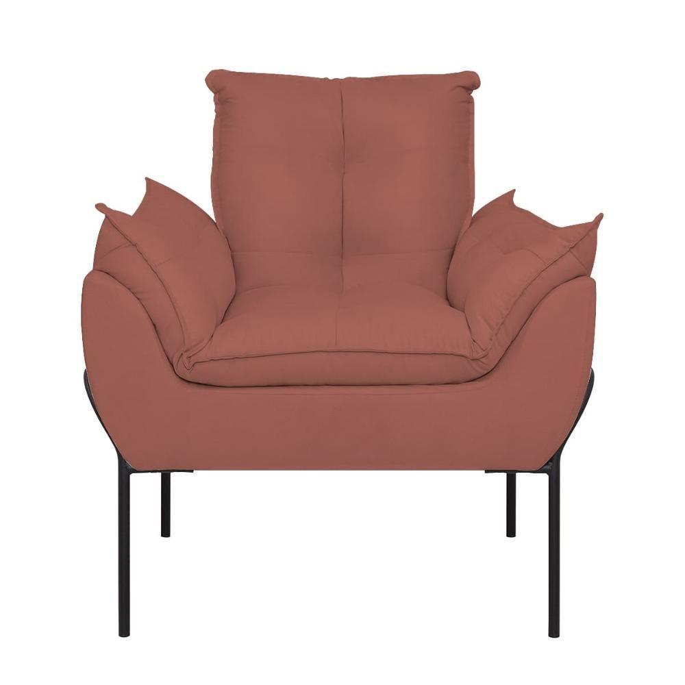 Kit 02 Poltronas Base Metal Preto Sala, Quarto Escritório Rosa - 6
