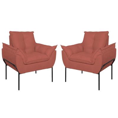 Kit 02 Poltronas Base Metal Preto Sala, Quarto Escritório Rosa