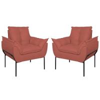 Kit 02 Poltronas Base Metal Preto Sala, Quarto Escritório Rosa - 1