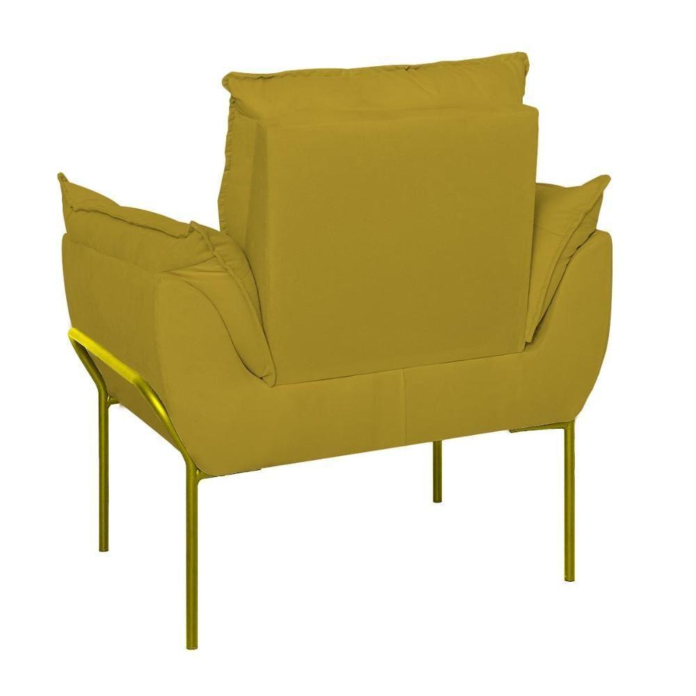 Kit 02 Poltronas Base Metal Dourada Sala Quarto Balaqui Decor Amarelo - 5