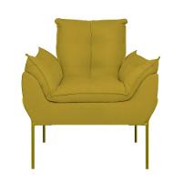 Kit 02 Poltronas Base Metal Dourada Sala Quarto Balaqui Decor Amarelo - 3