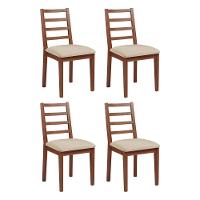 Kit 4 Cadeiras De Jantar Em Madeira Maciça Aline Estofado Linho Bege - Imbuia - Marrom - 1