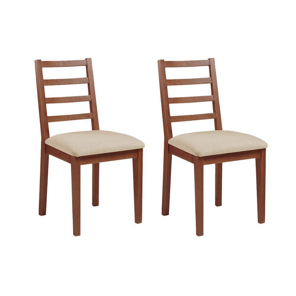 Kit 2 Cadeiras De Jantar Em Madeira Maciça Aline Estofado Linho Bege - Imbuia - Marrom - 1