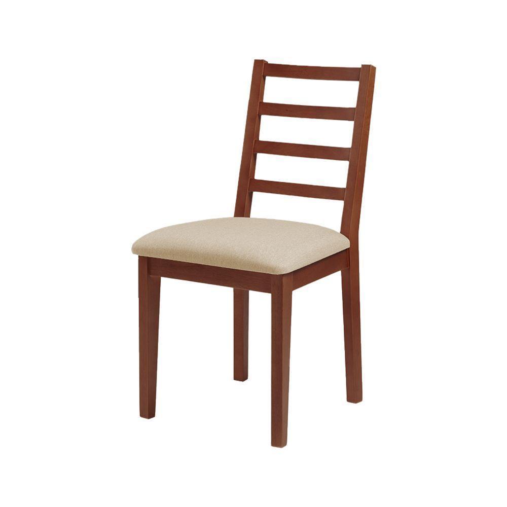 Kit 2 Cadeiras De Jantar Em Madeira Maciça Aline Estofado Linho Bege - Imbuia - Marrom - 2