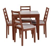 Conjunto De Jantar Mesa Tock 80cm Com 4 Cadeiras Aline Linho Bege - Imbuia - Marrom - 1