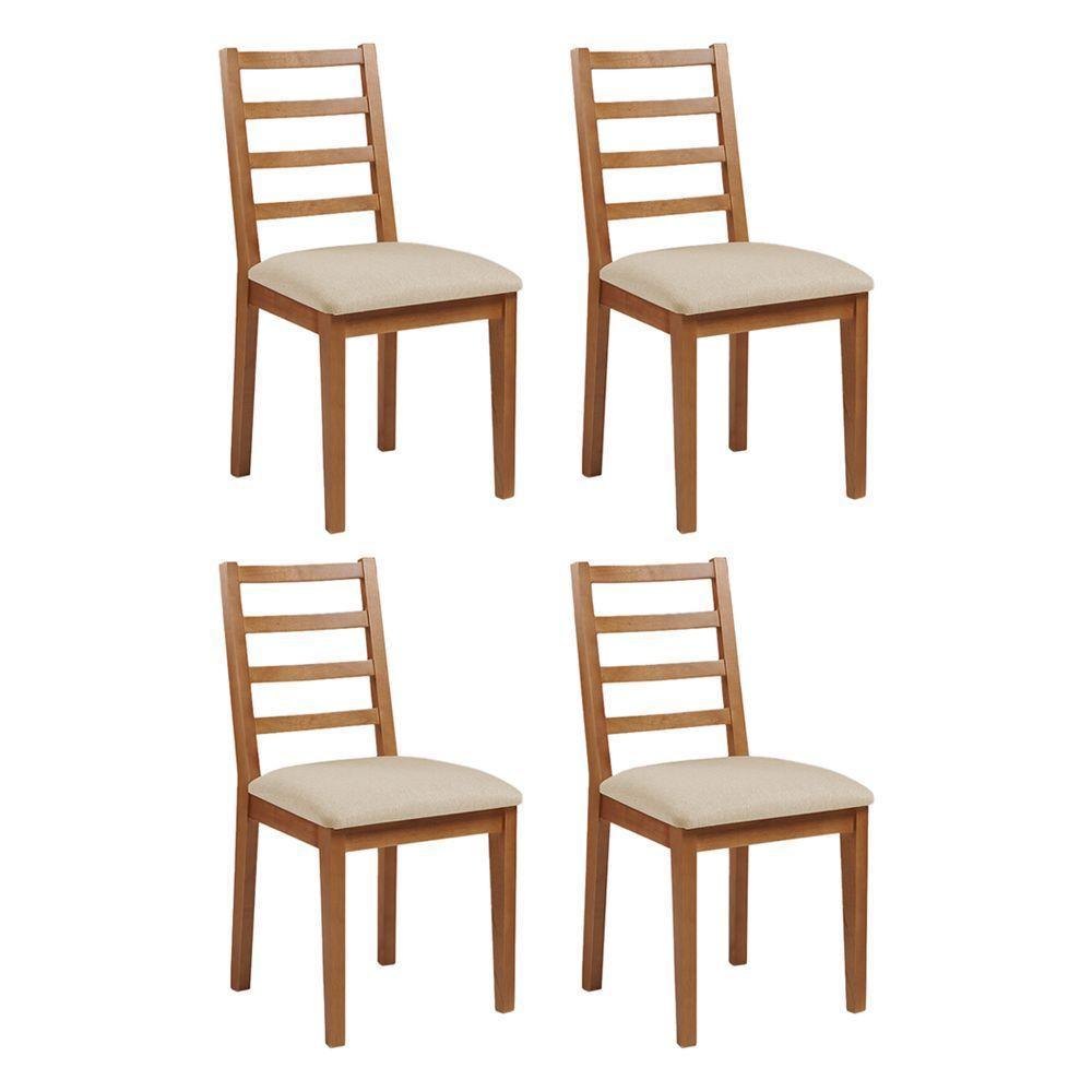 Conjunto De Jantar Mesa Tock 80cm Com 4 Cadeiras Aline Linho Bege - Mel - Marrom - 4