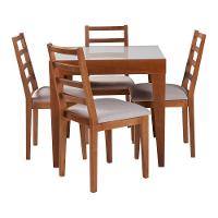 Conjunto De Jantar Mesa Tock 80cm Com 4 Cadeiras Aline Linho Bege - Mel - Marrom - 1