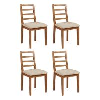 Conjunto De Jantar Mesa Tock 80cm Com 4 Cadeiras Aline Linho Bege - Mel - Marrom - 4