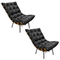 Kit 02 Poltronas Costela Corano Preto Base de Metal D´rossi - 1