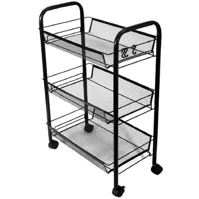 Carrinho Organizador Multiuso 3 Cestos Prateleira Com Rodinhas Preto