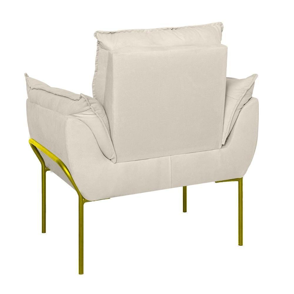 Kit 02 Poltronas Base Metal Dourado Sala, Quarto Escritório Bege - 5