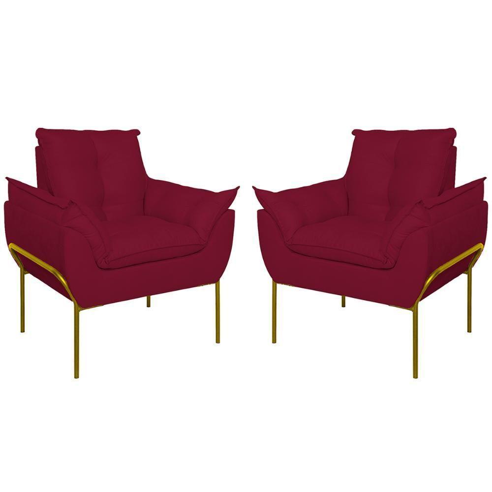 Kit 02 Poltronas Base Metal Dourado Sala, Quarto Escritório Marsala - 1